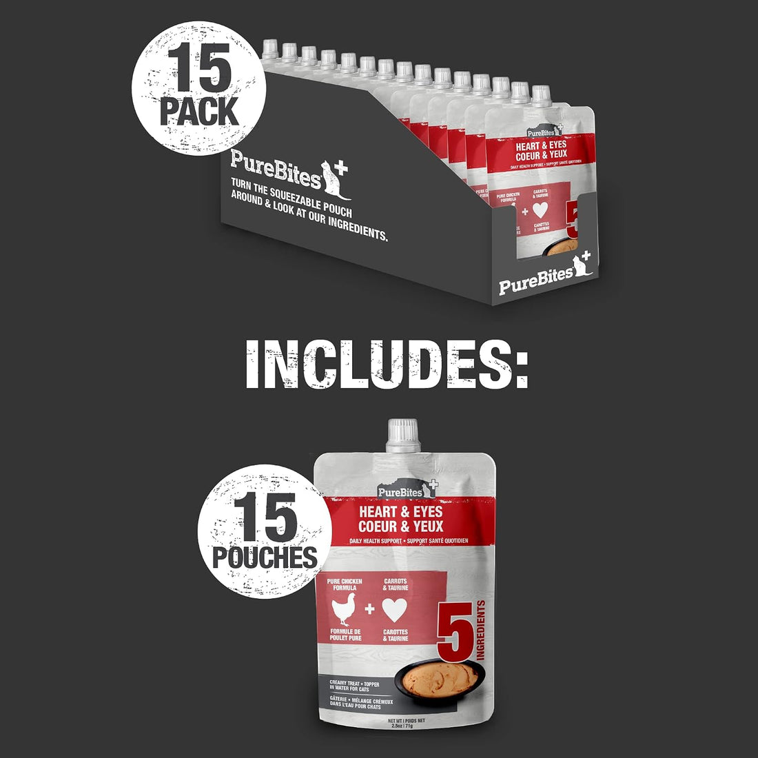 PureBites +Heart & Eyes Squeezable for Cats, 2.5 oz, Case of 15