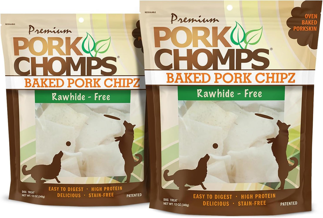 Pork Chomps Baked Pork Skin Dog Chews, 3-inch Chips, 12oz Bag