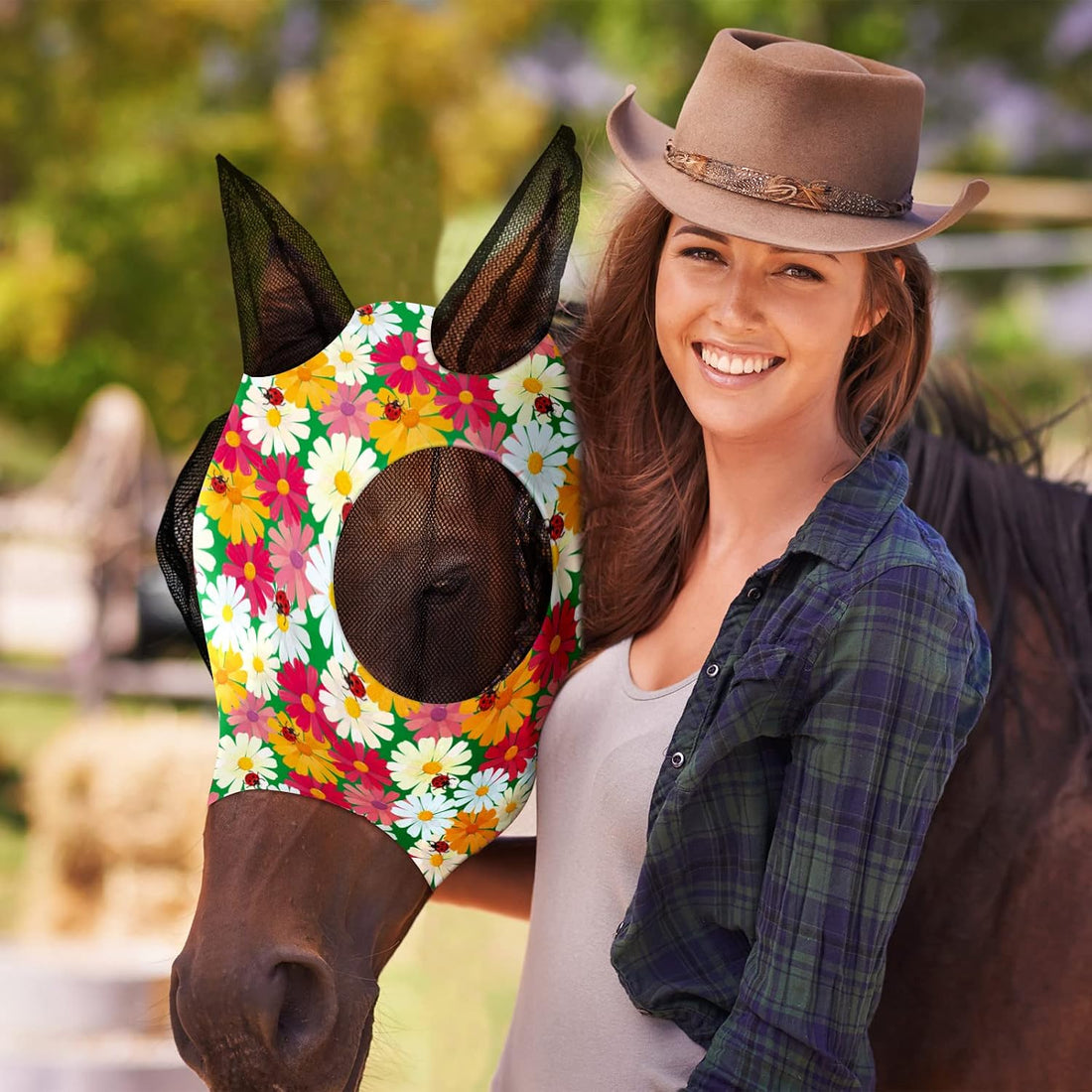 Qualirey 12 Pieces Horse Fly Mask Bulk, Medium, Flower Patterns