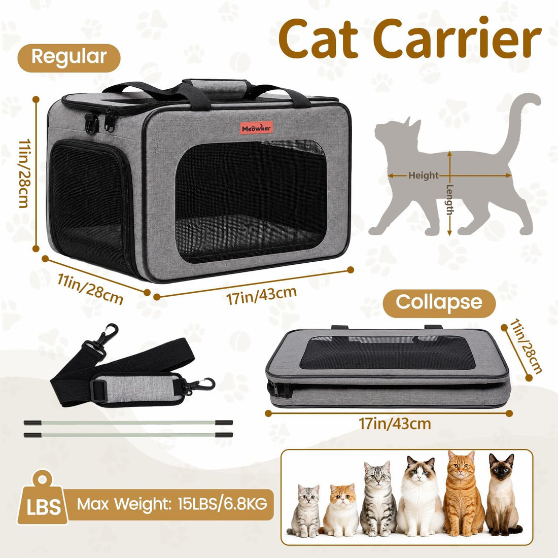 Soft-Sided Cat Dog Pet Travel Carrier Airline Approved, Medium Gray