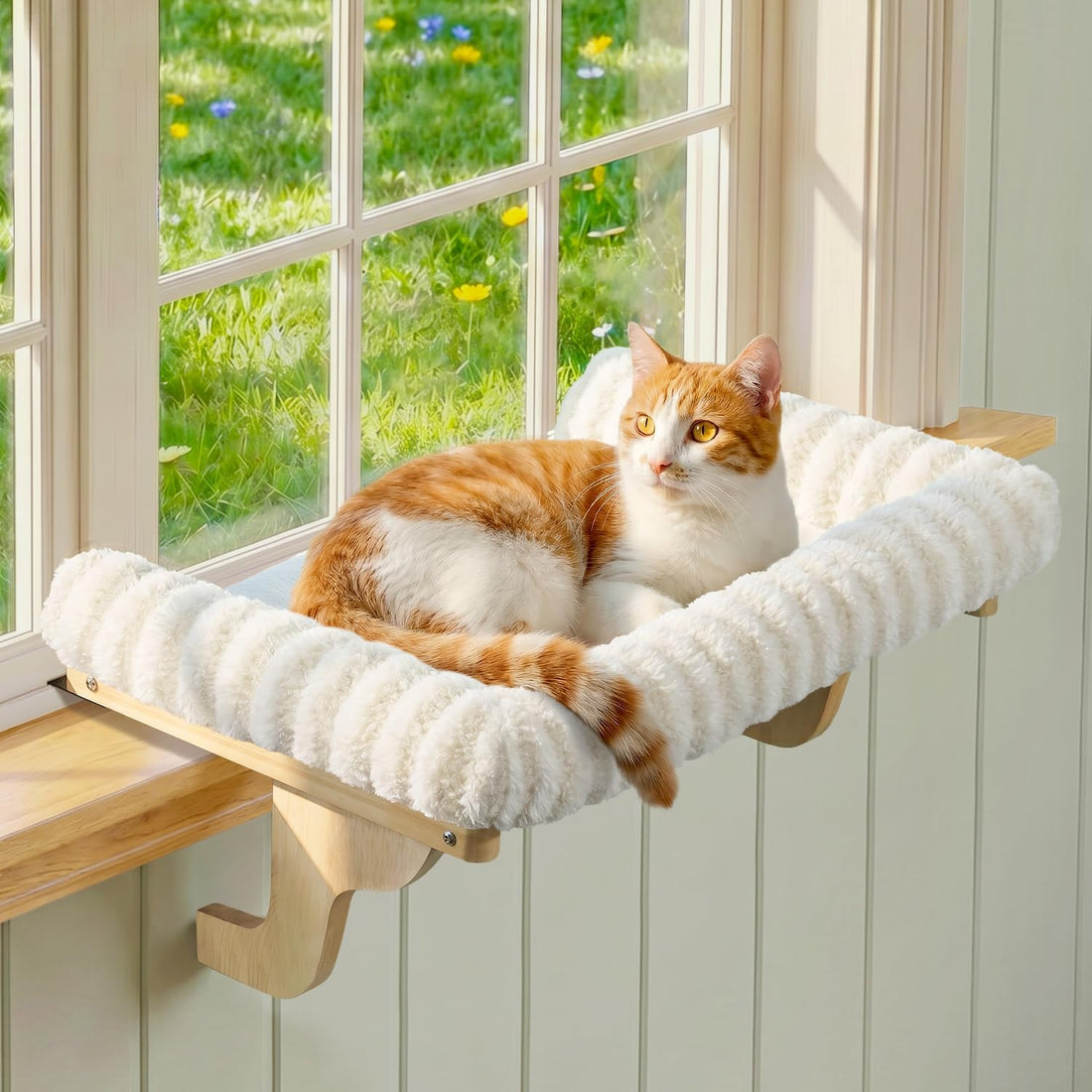 Zakkart Mellow Cat Perch for Windowsill with Hardwood Frame (Gray, L)