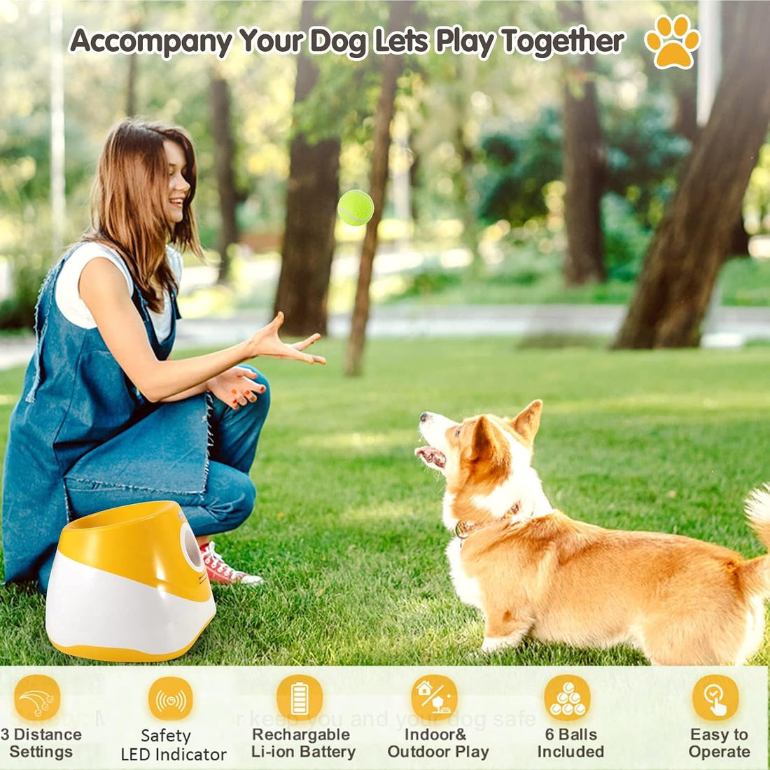 SOCO Automatic Ball Launcher for Dogs, 15 2-Inch Balls, Orange