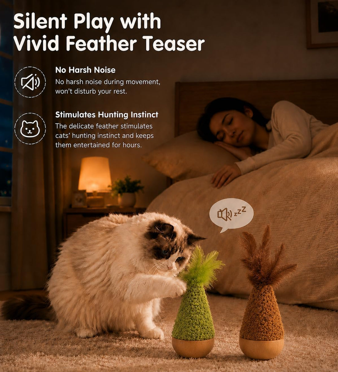 2-Pack Interactive Self-Righting Wobble Cat Toy with Feather