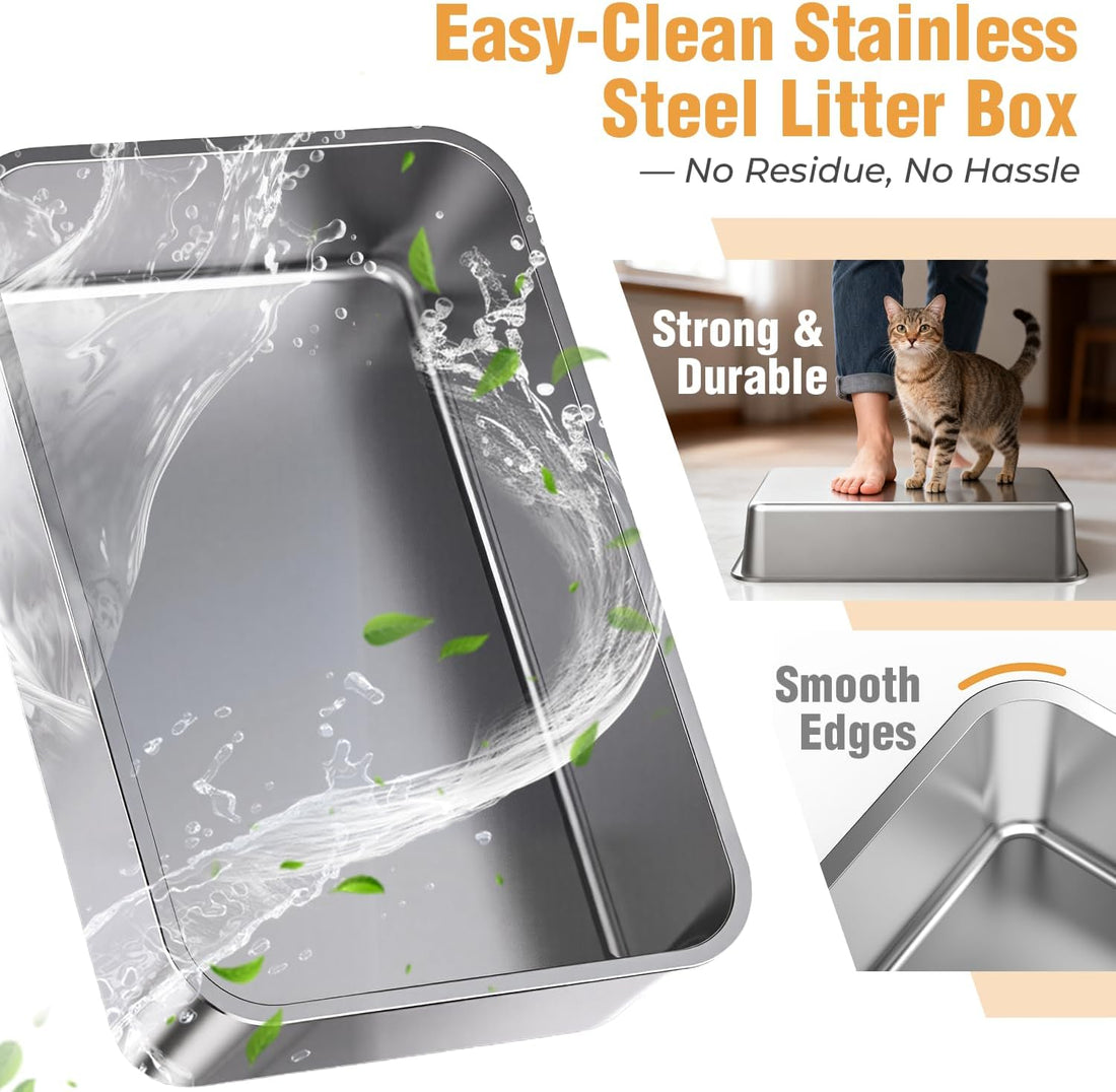 OROLEY 2PACK Stainless Steel Litter Box with High Sides Lid