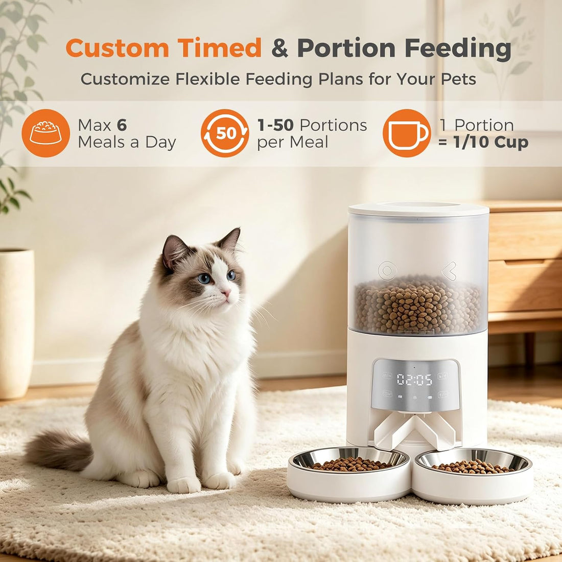 Sweetcrispy Automatic Cat Feeder for 2 Cats, 6L Automatic Pet Feeder