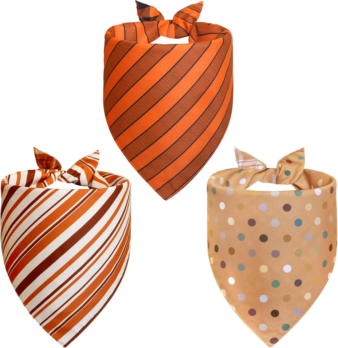 Fall Dog Bandanas Large 3PCS, Plaid Stripe Thanksgiving Scarf