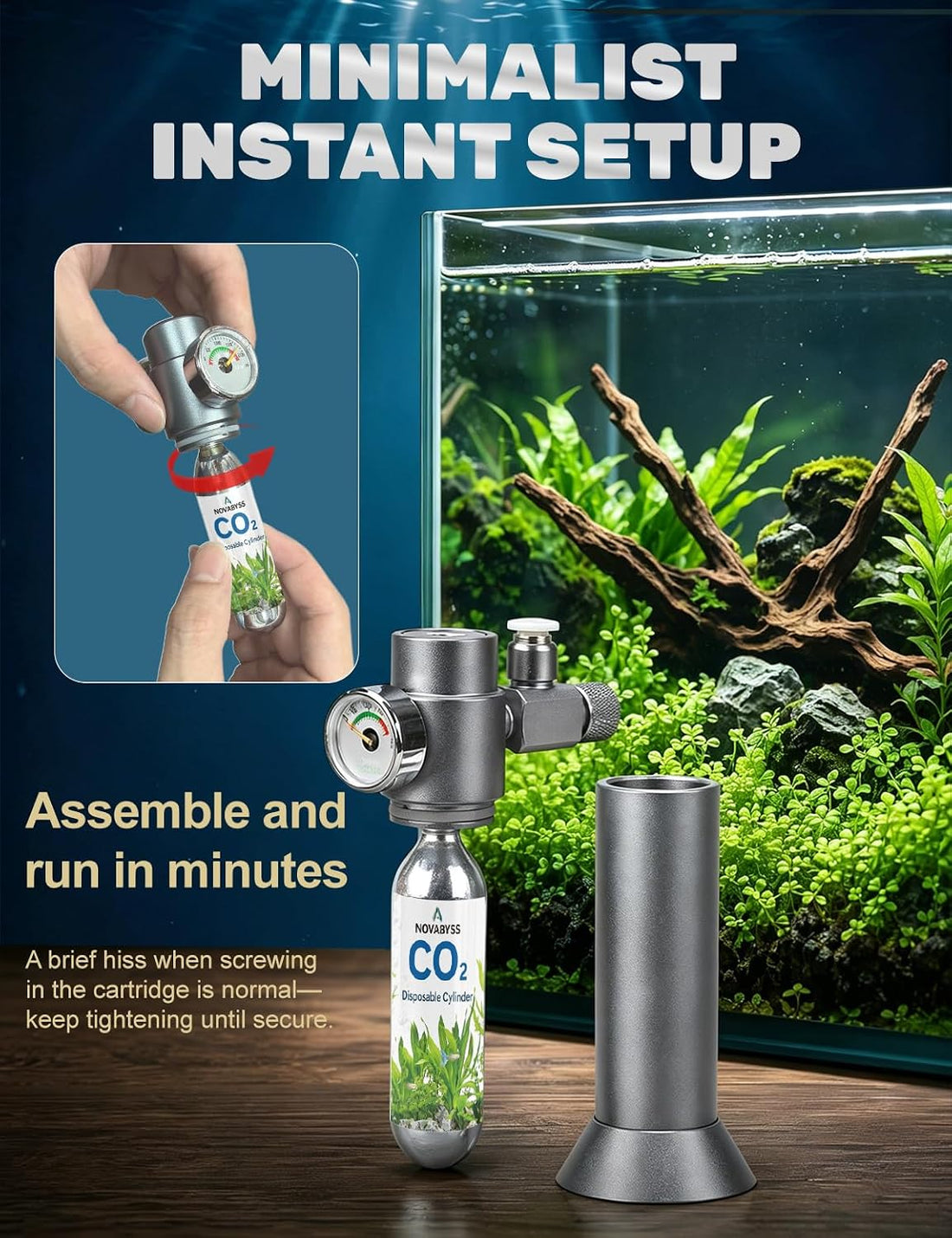 Aquarium CO2 Kit with Regulator, 2 x 16g Cartridges, 3/8" Thread