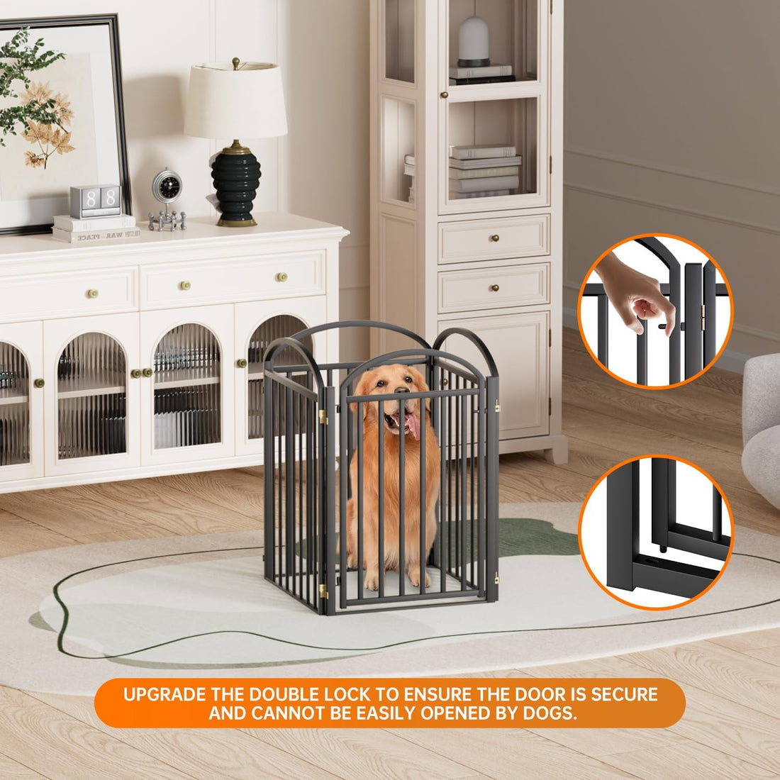 SNUOWU 4 Panels Full Matel Freestanding Dog Gates with Door
