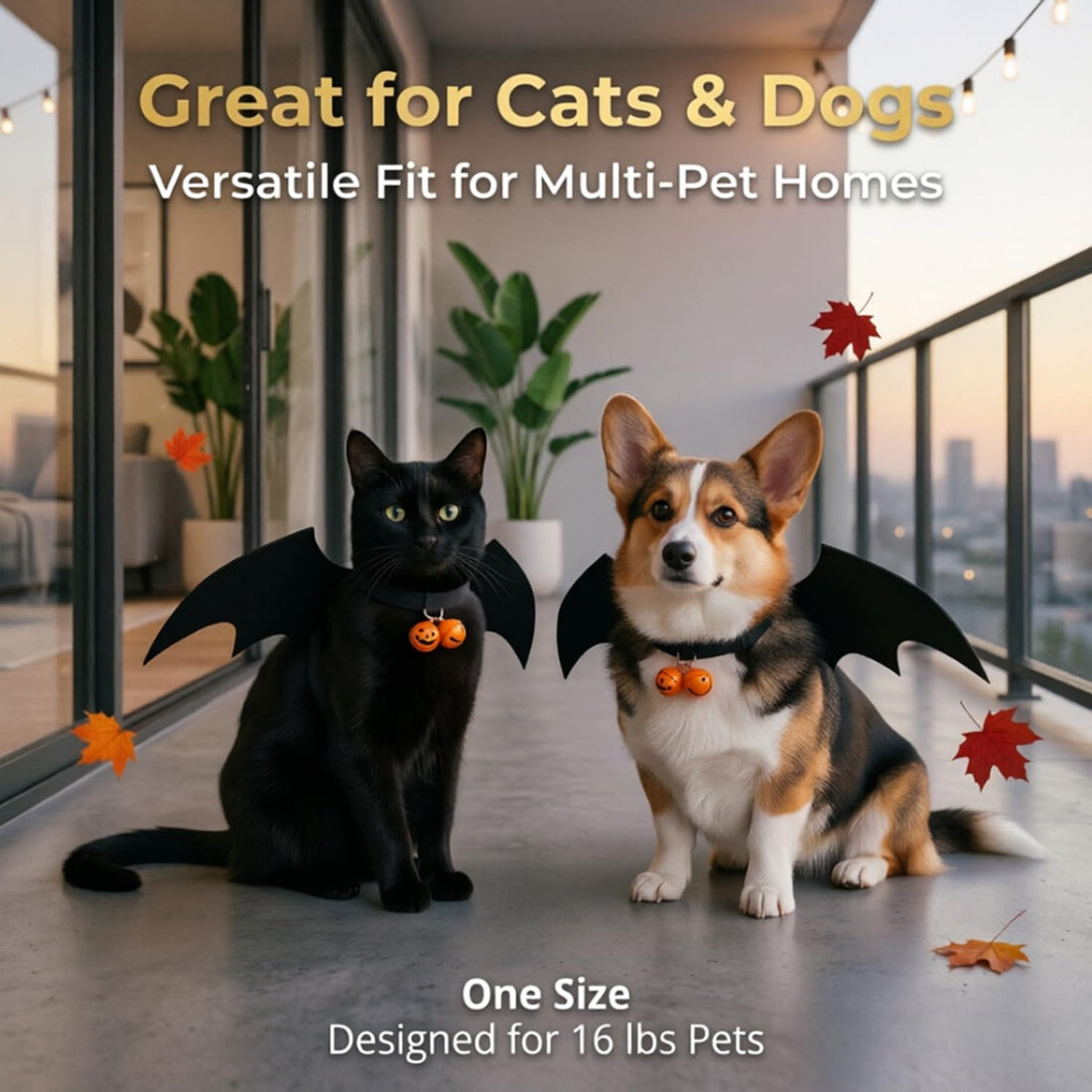 Halloween Cat Bat Wings Costume with Bells for Photos & Parties