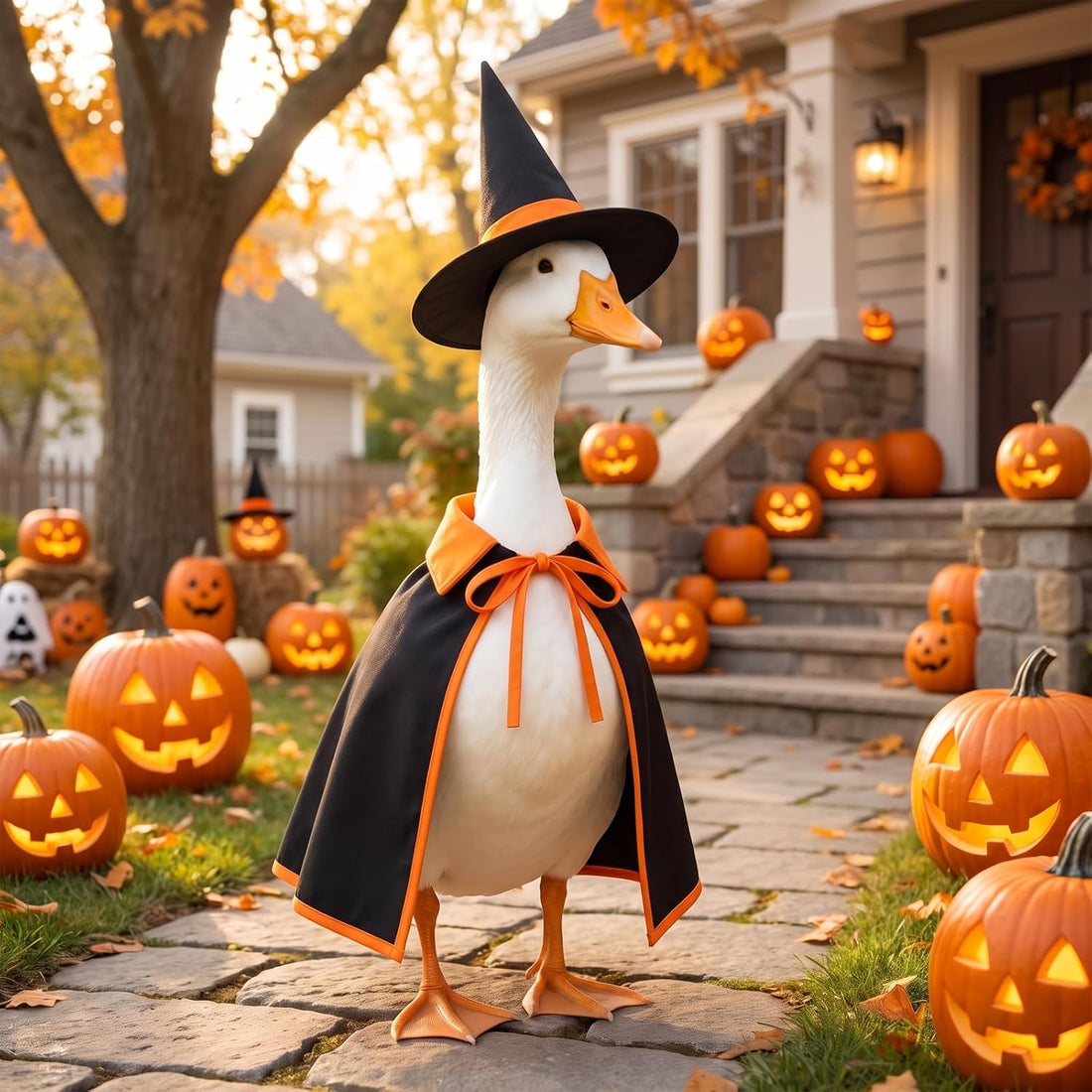 Halloween Porch Goose Outfit Witch Cape Hat Set 23'' Fall Goose