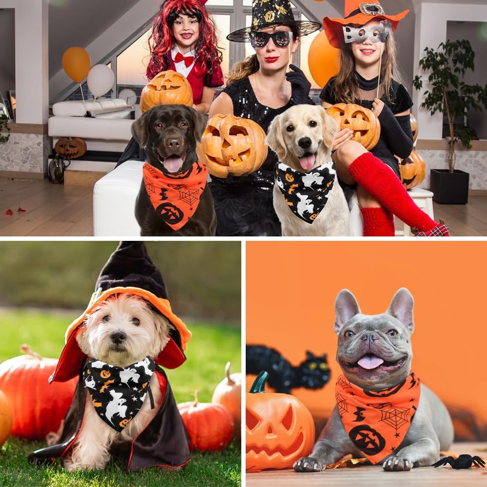 Vivifying 2 Pack Halloween Dog Bandanas, Spooky and Pumpkins Pattern