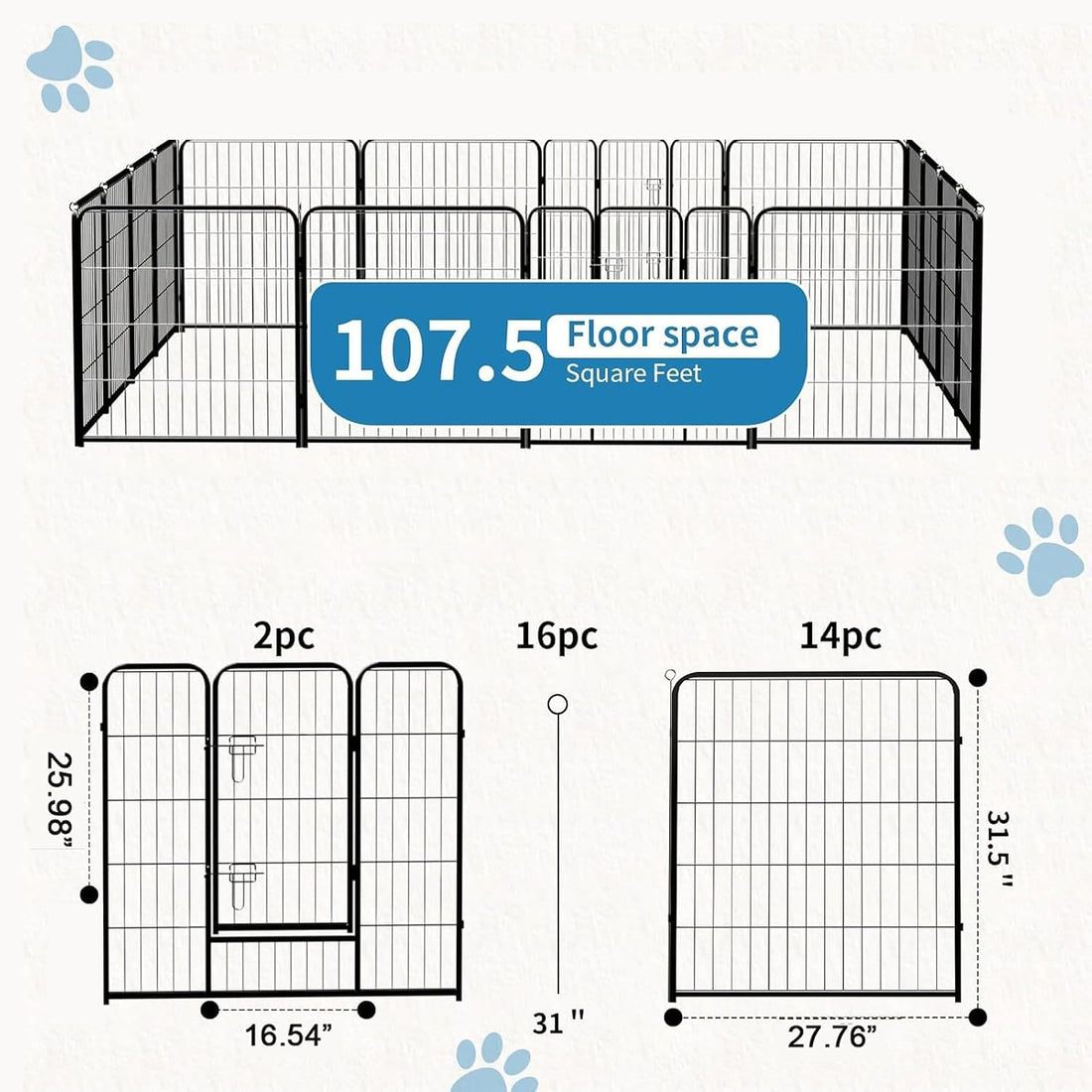 NEWBULIG Dog Playpen Indoor 32 Inch 16 Panels