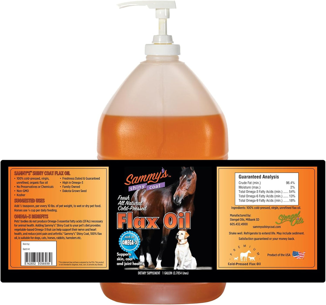 Sammy's Shiny Coat Flax Oil for Horses, Pure Flaxseed Oil for Horse