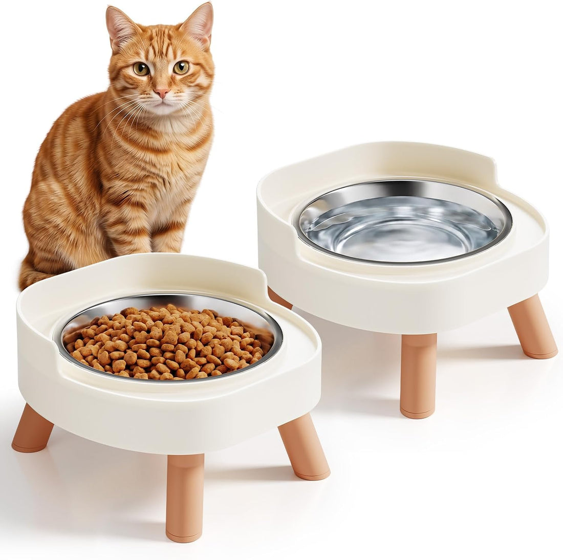 Elevated Cat Bowls, 2P Raised Cat Food and Water Bowl Set for Indoor
