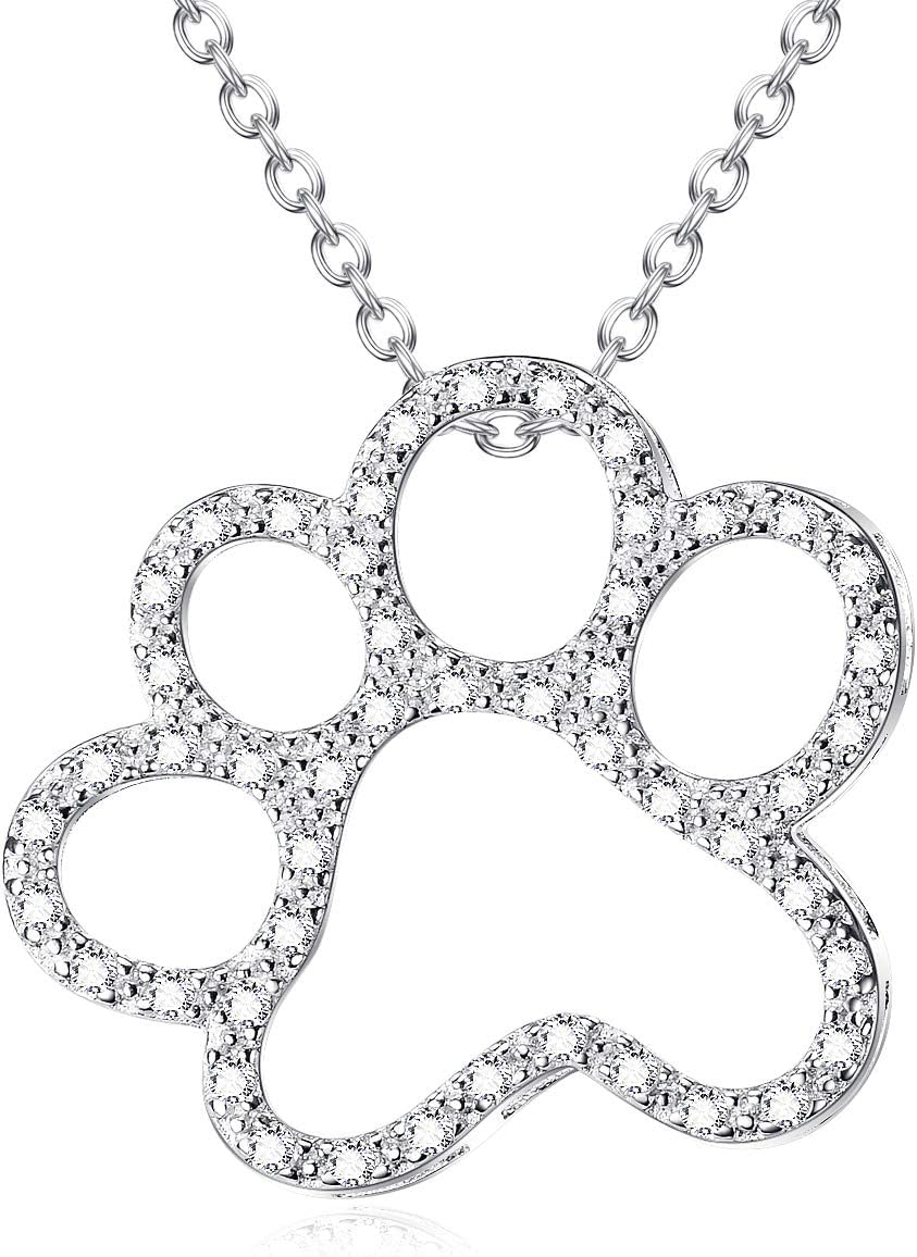 ONEFINITY Paw Print Necklace 925 Sterling Silver Cat Dog Paw Pendant