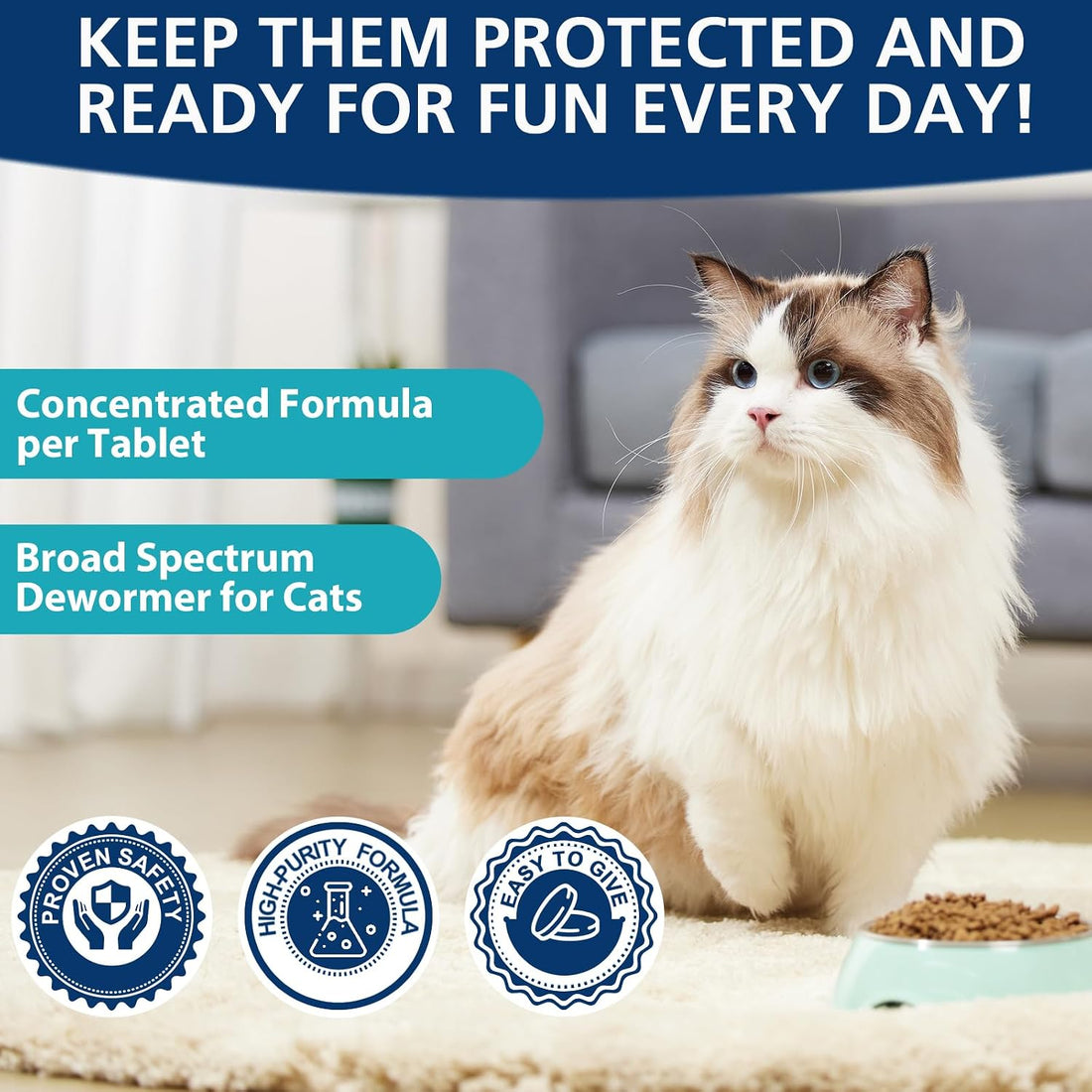 Cats and Kittens Broad-Spectrum Dewormer, 50 Tablets, for Tapeworms