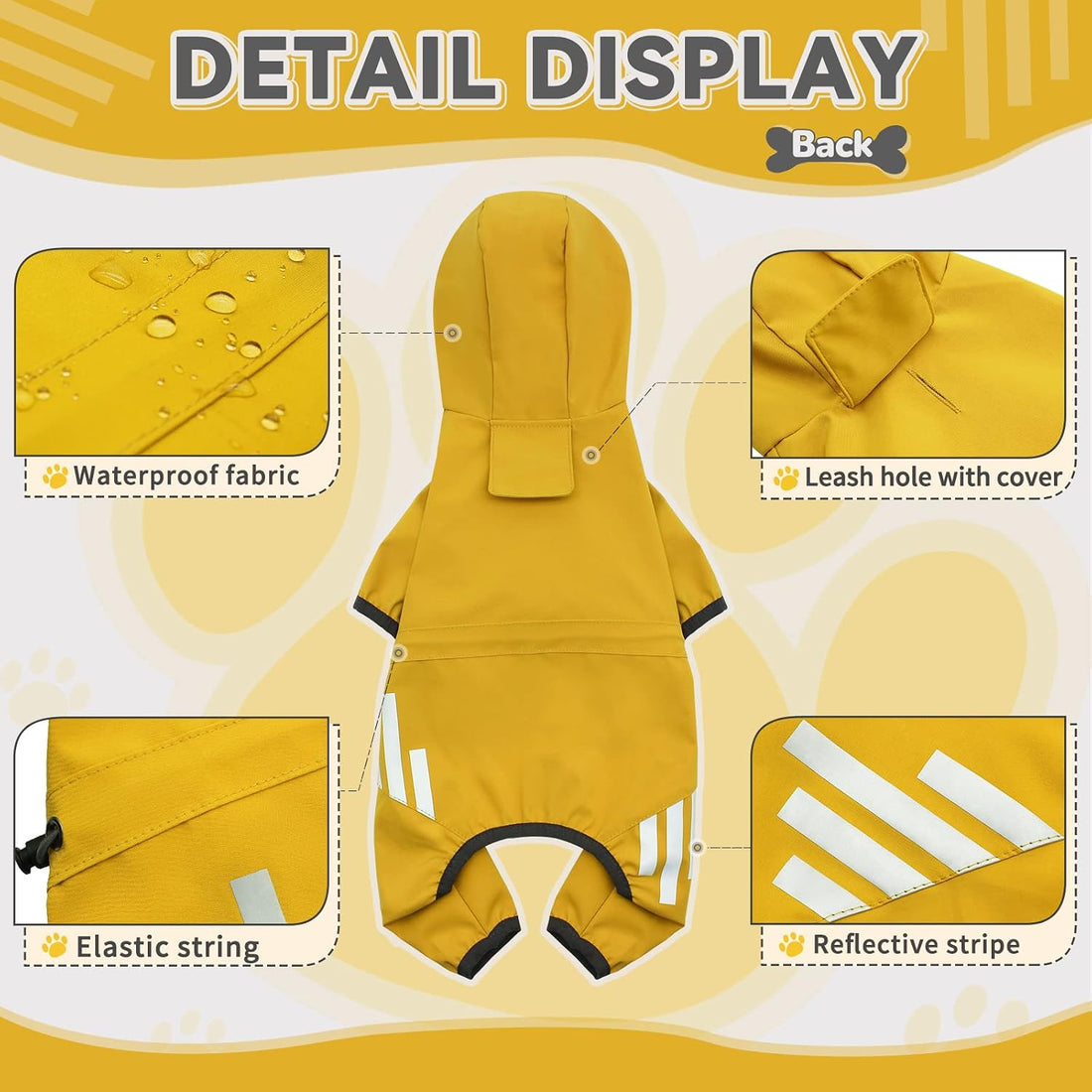 Dog Raincoat, Waterproof Dog Rain Jacket with Hood