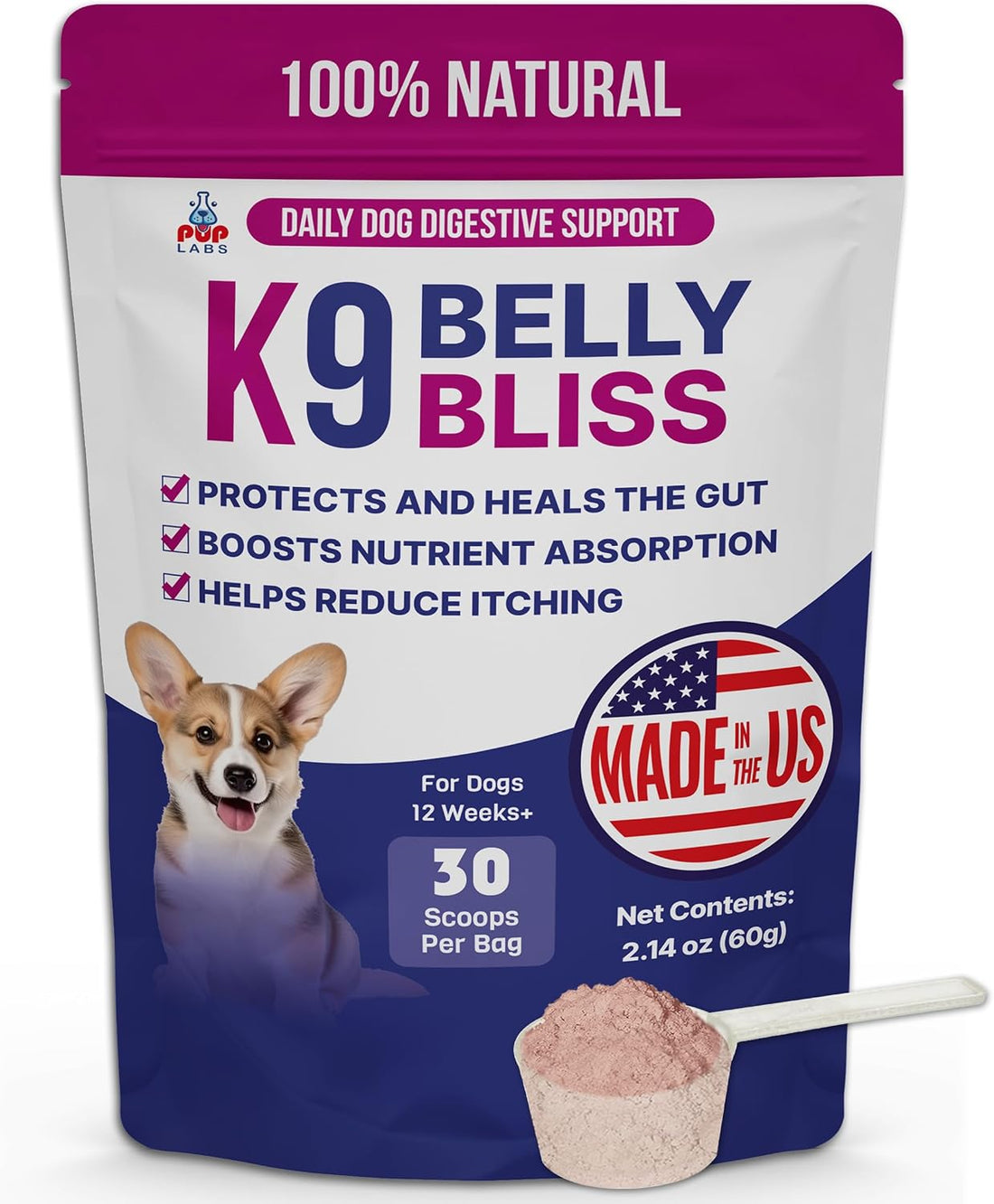 Pup Labs K9 Belly Bliss, All-Natural Gut Health for Dogs