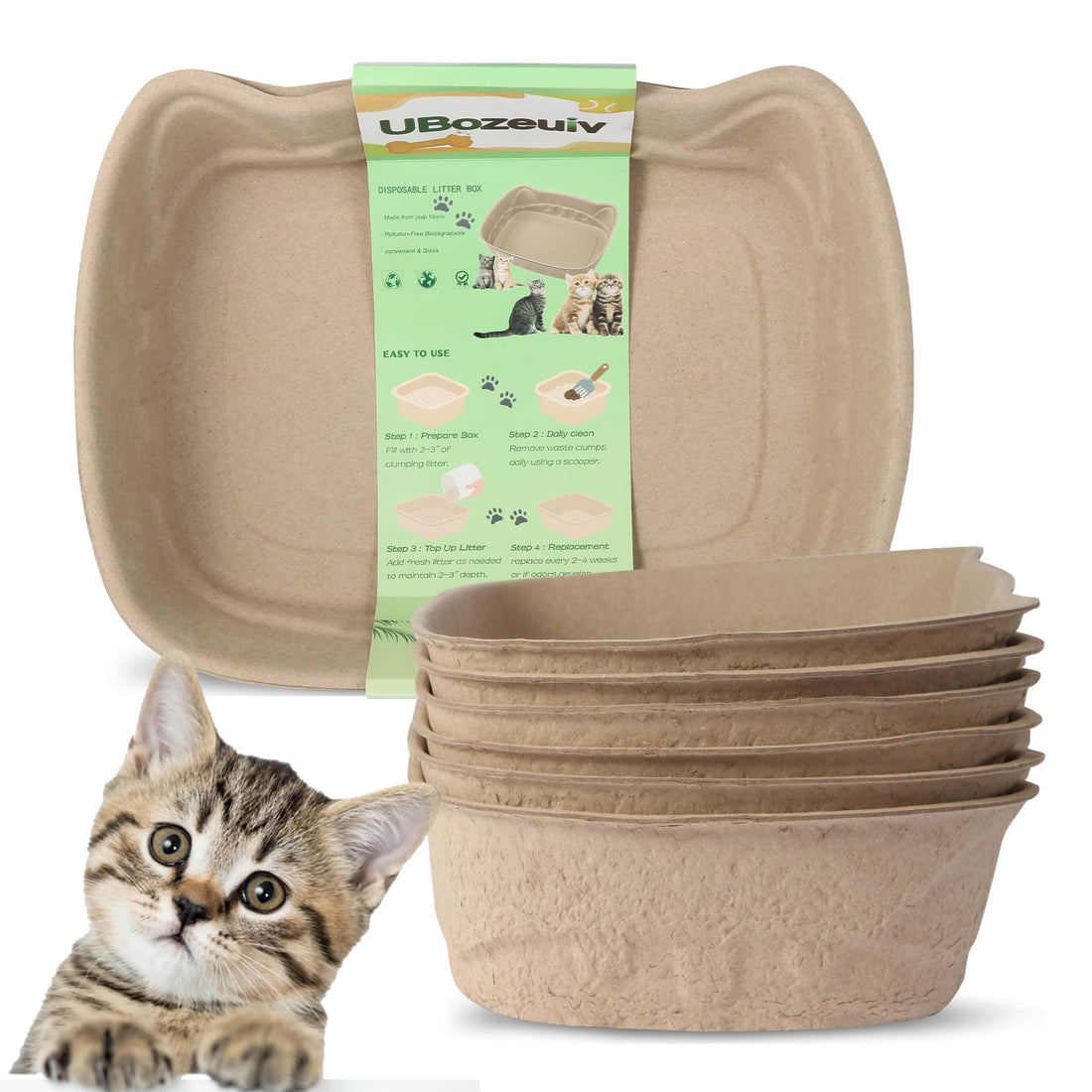 UBozeuiv Disposable Cat Litter Boxes 6-Pack, Compact Cat Ear Design