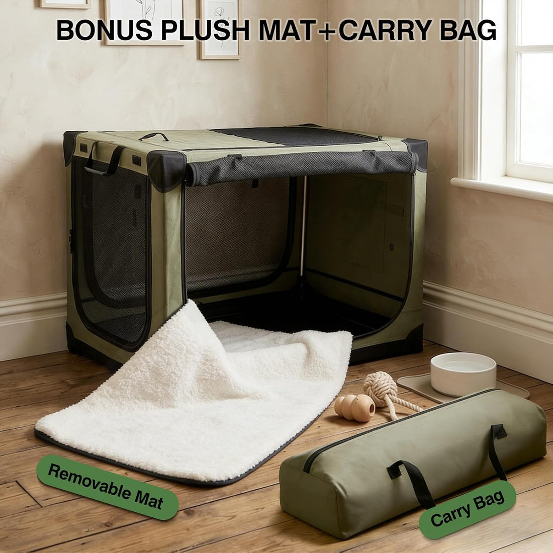 Veraste 33 in Collapsible Dog Crate for Medium Large Dogs, 4 Door
