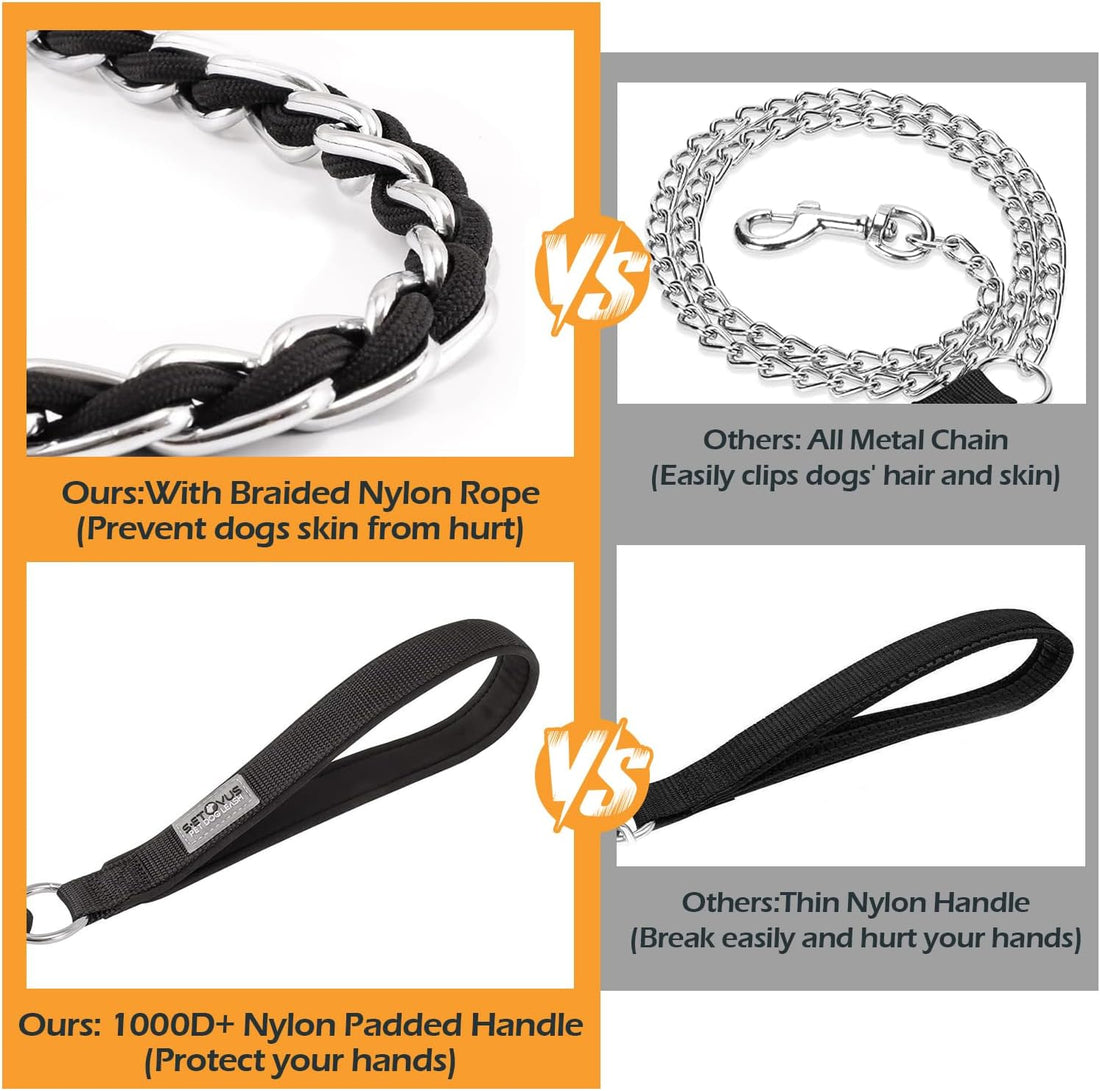 Chain Dog Leash, Bite-Proof Metal Leash, with Padded Handle