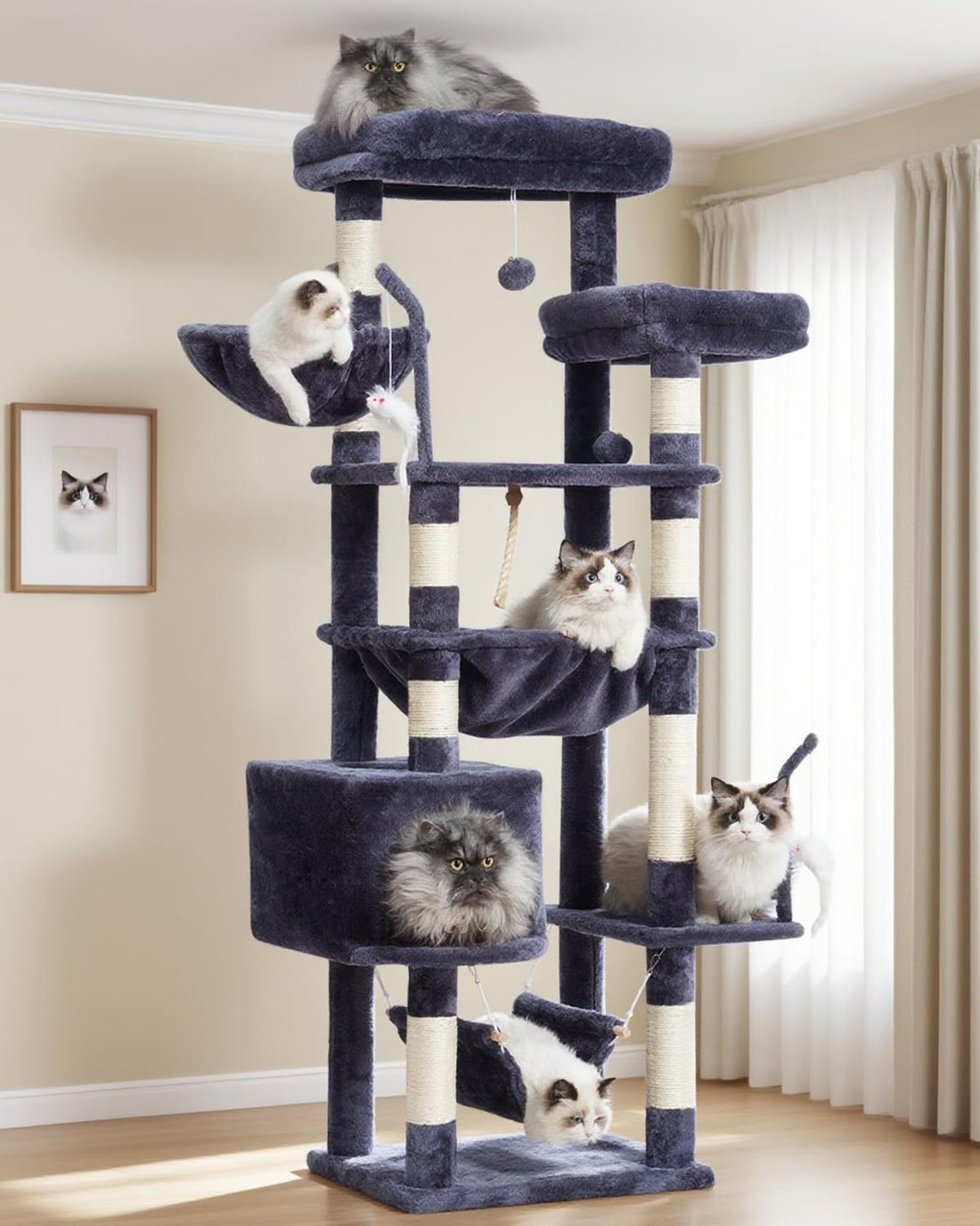 Gitelsnour Cat Tree, Cat Tower for Large Cats with 2 Big Platforms
