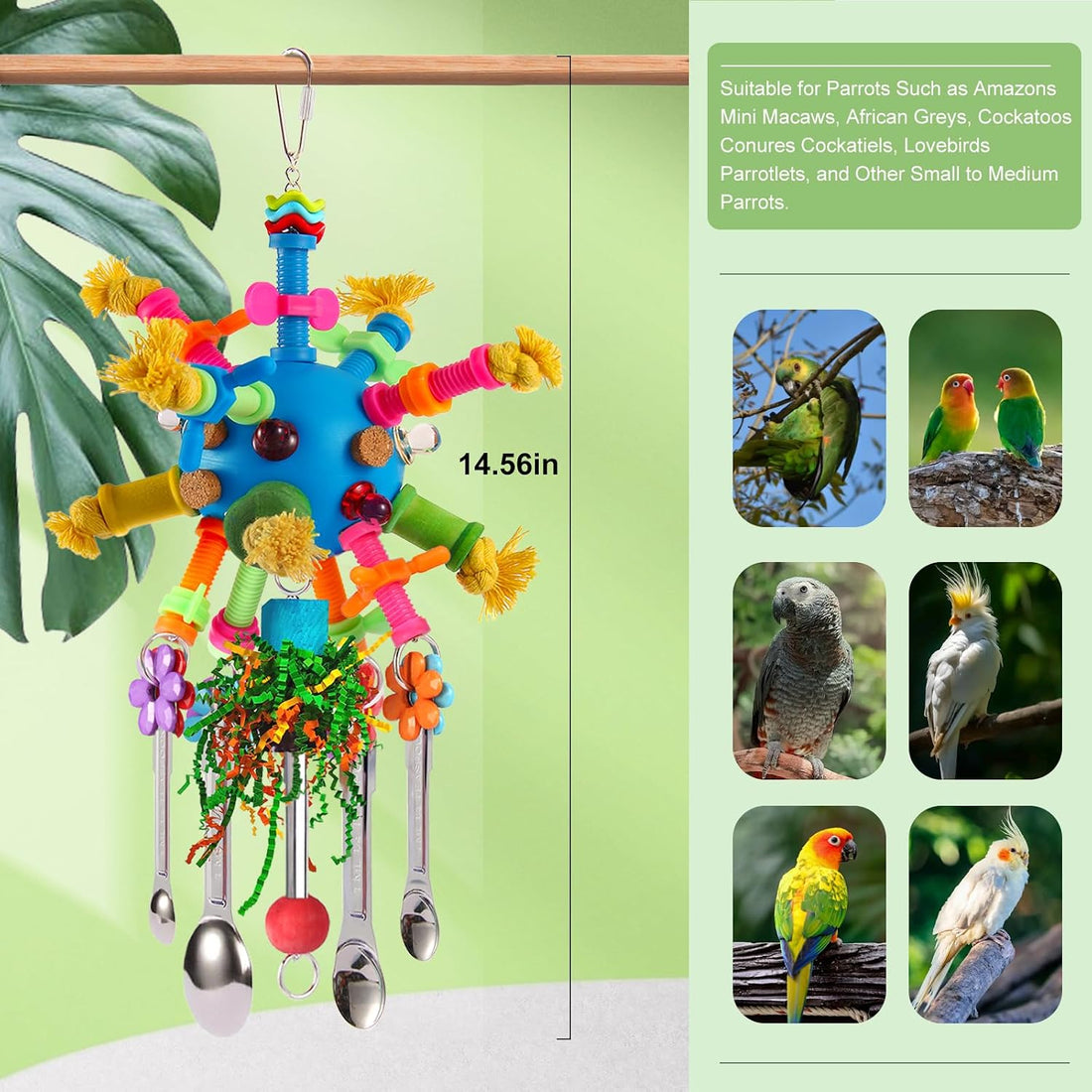 Parrot Toys Bird Toys Perch Pullable Stainless Steel Spoons Colorful
