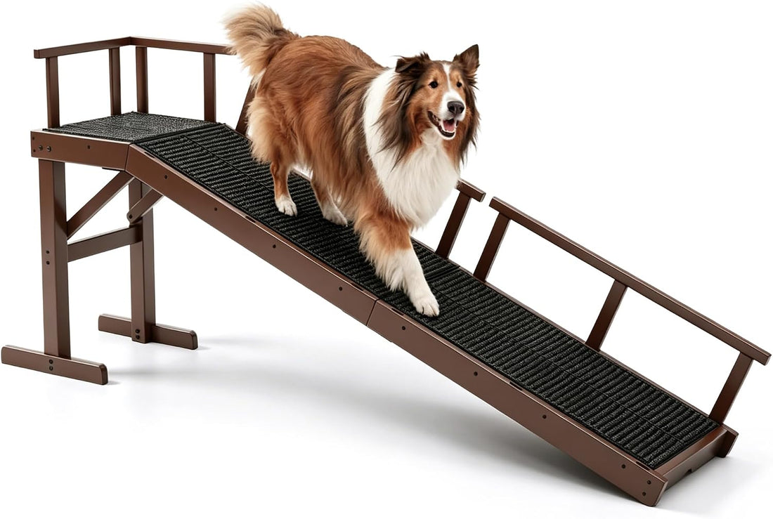 62" Wooden Dog Ramp for Bed & Couch, Pet Ramp with Platform White