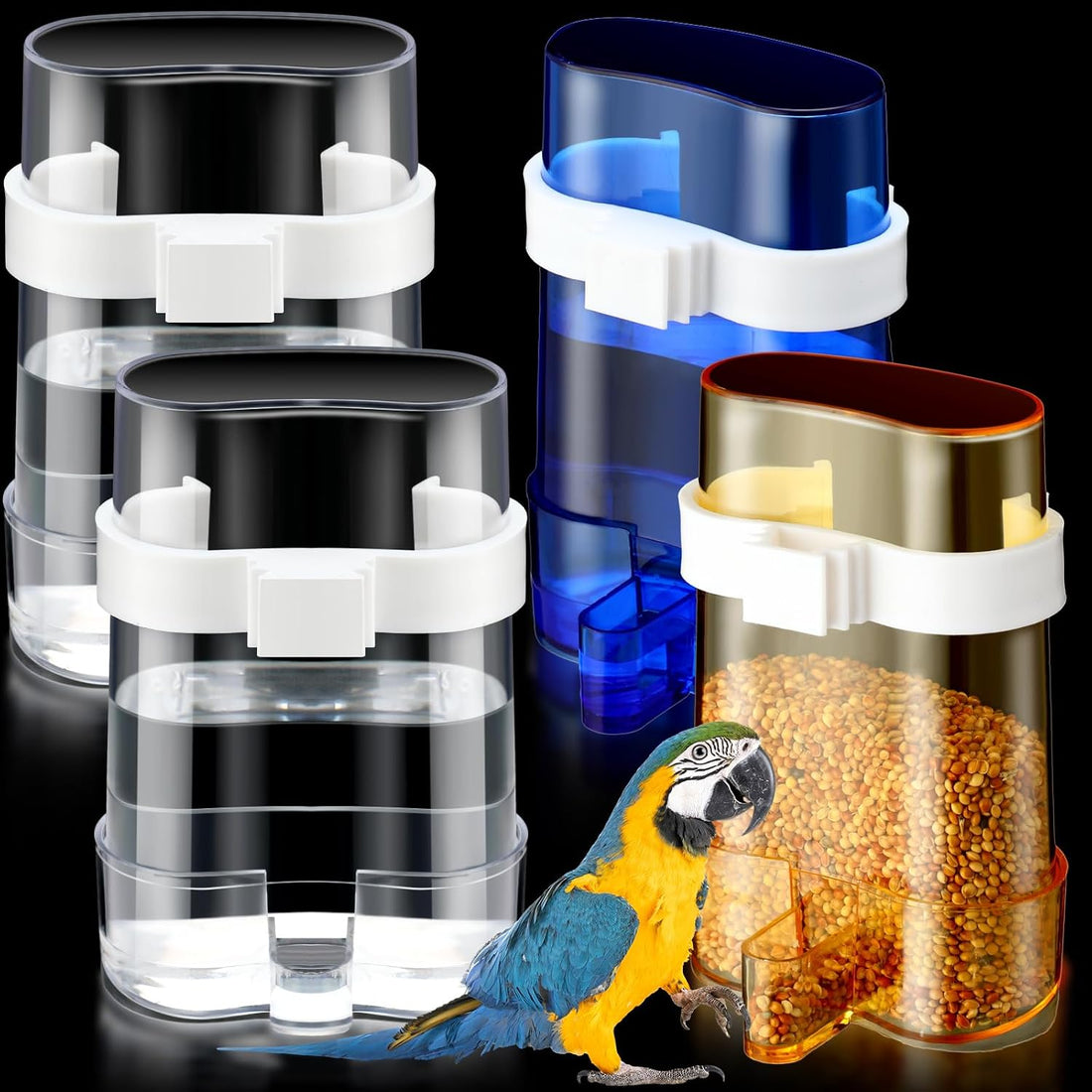 Yaomiao 4 Pcs No Mess Bird Feeders Automatic Parrot Water Dispenser