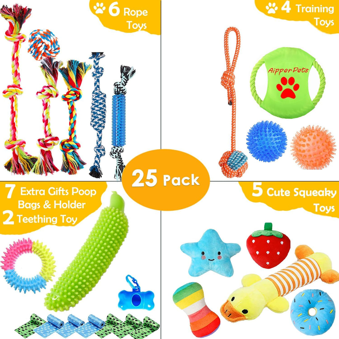 Aipper Dog Toys 25 Pack for Fun and Teeth Cleaning