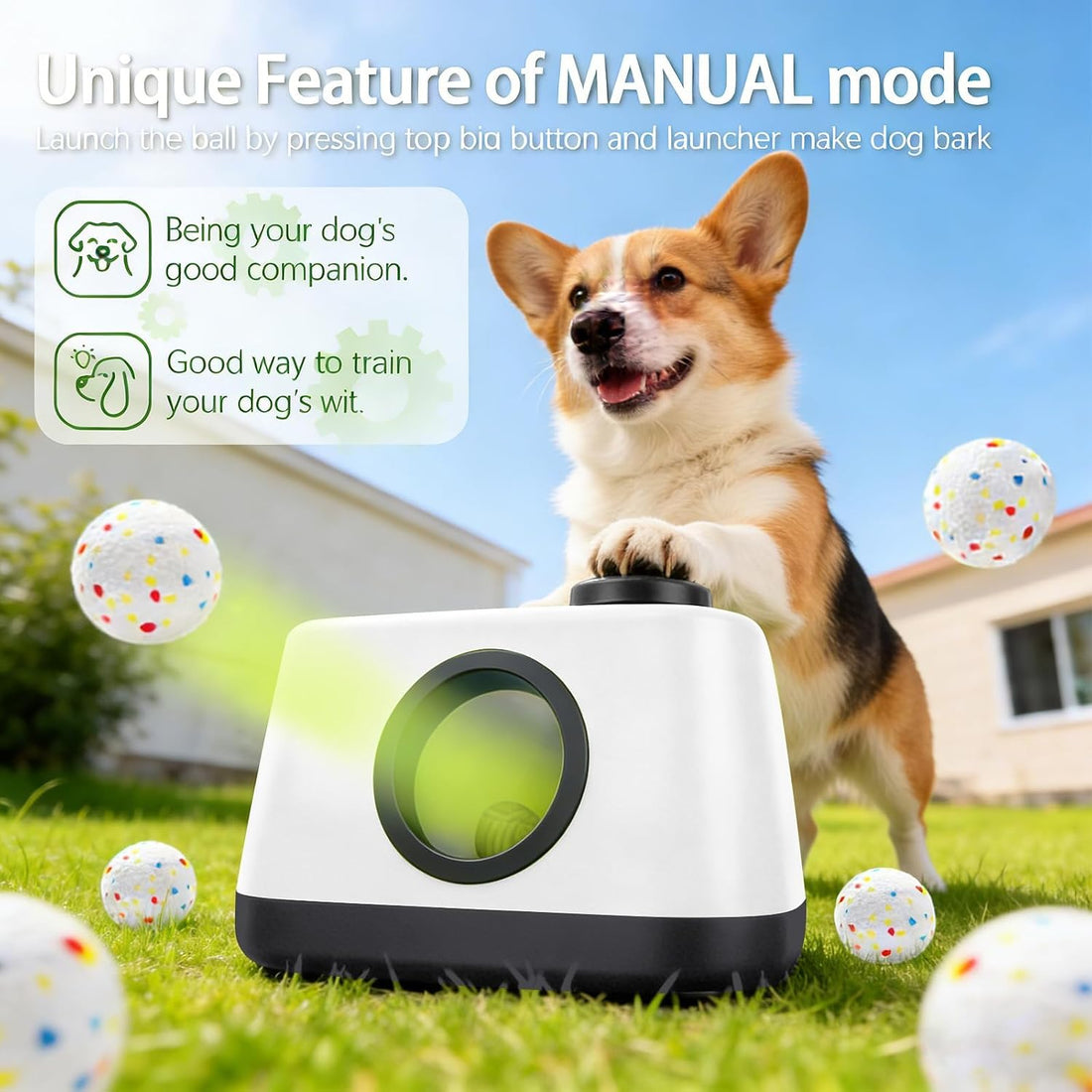 Automatic Dog Ball Launcher, Auto & Manual Dual Mode Dog Ball Thrower