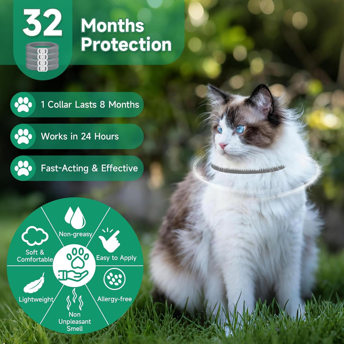 4 Pack Cat Flea Collars, Cat Flea and Tick Treatment