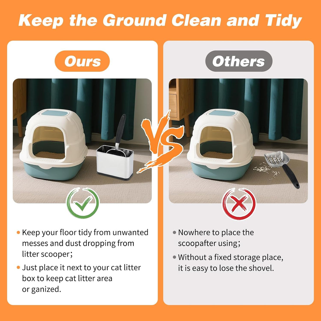 Universal Cat Litter Scoop Holder, Stainless Steel Scooper Caddy