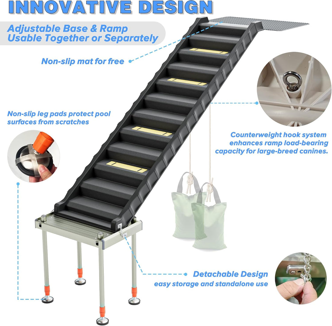 Adjustable 4-Leg Dog Pool Ramp