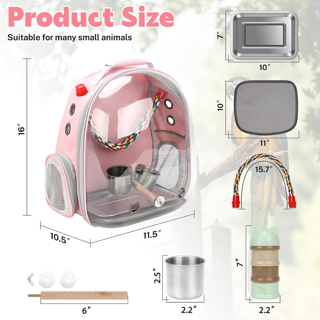 Rypet Bird Backpack Carrier, Bird Travel Cage for Parrots with Tray
