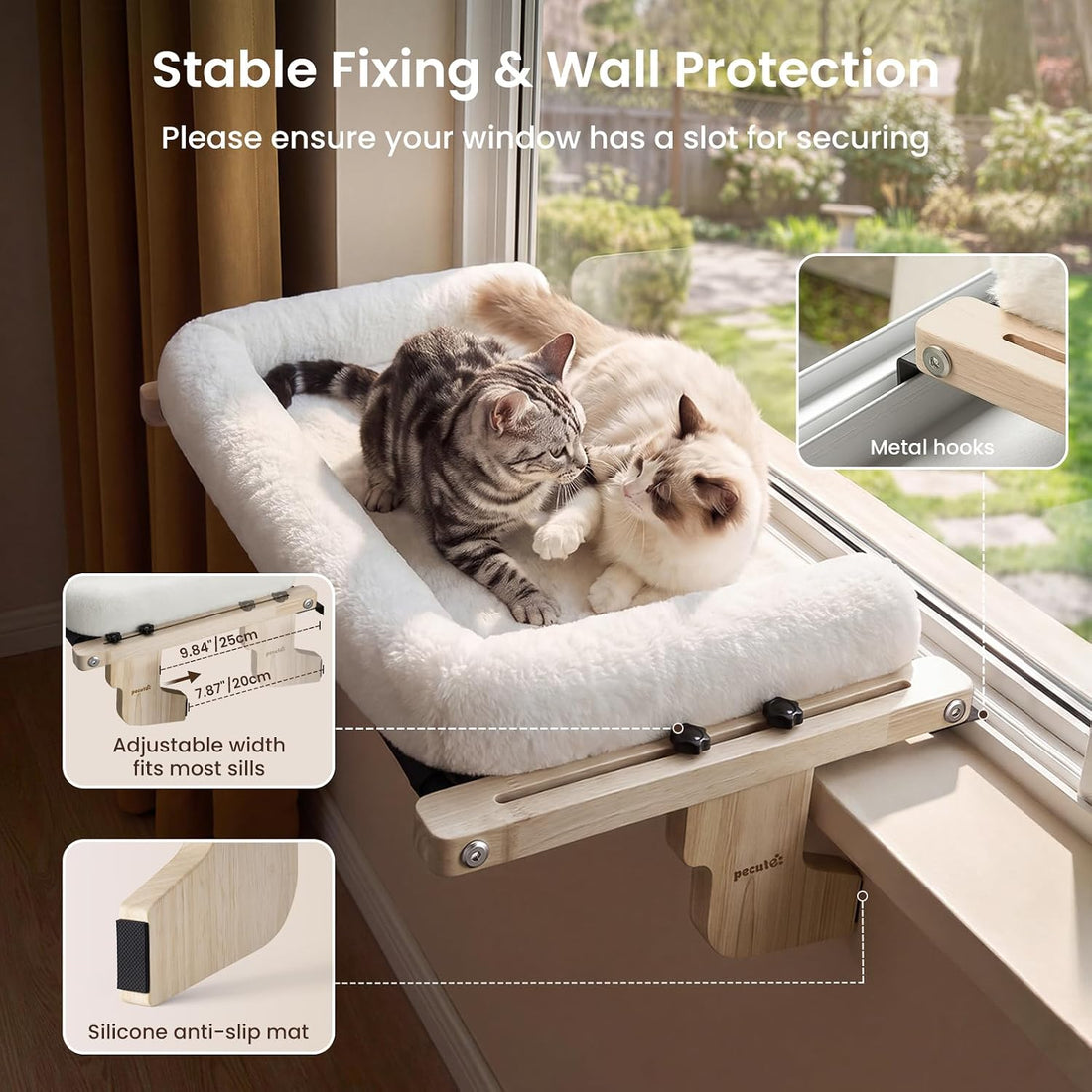 Pecute Cat Windowsill Perch, Cloud-Soft Cat Bed with Wood Frame