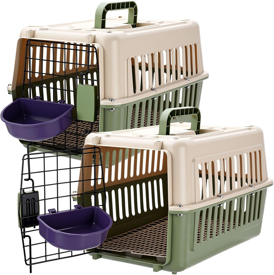 2 Set Hard Plastic Pet Carrier Breathable Dog Cat