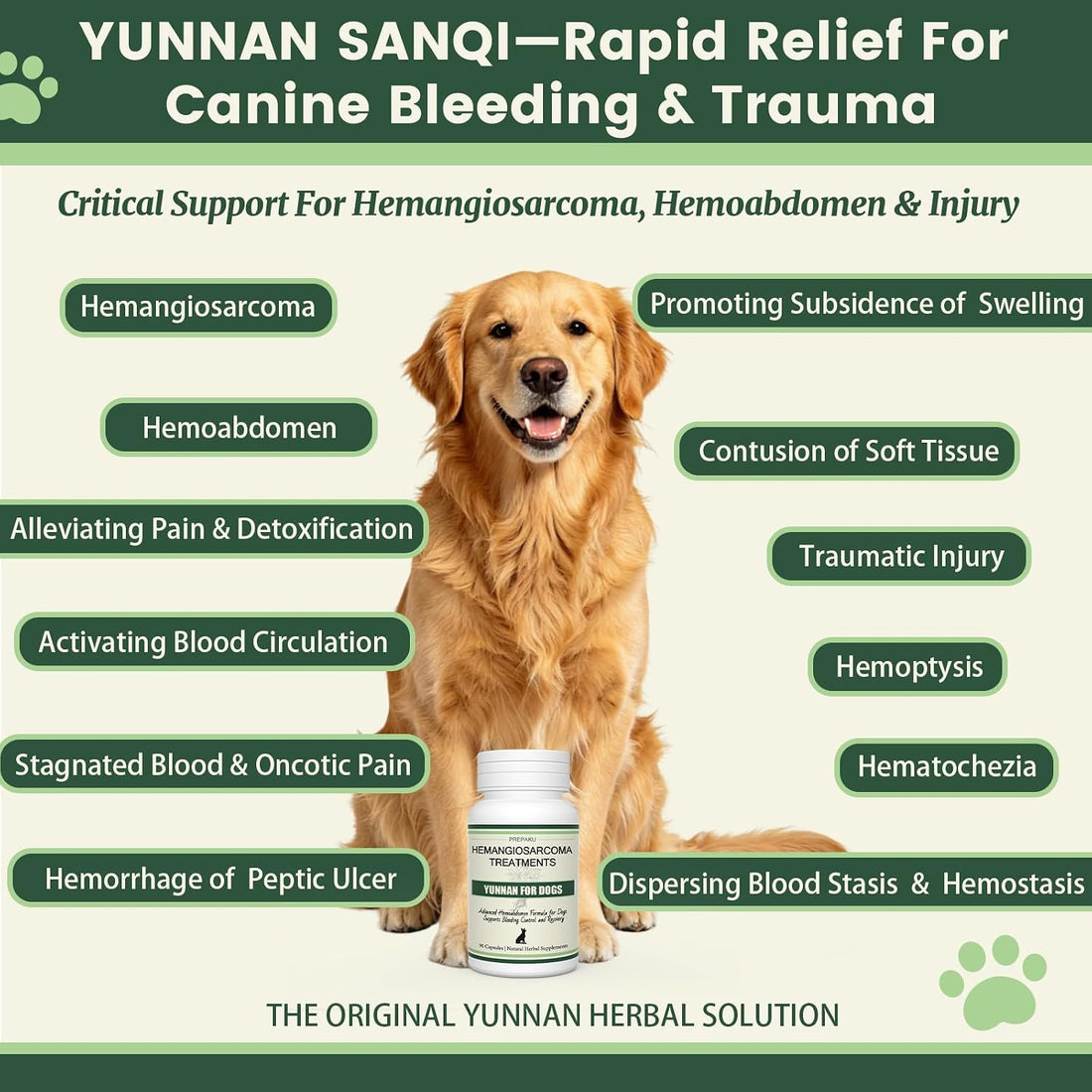 Yunnan Sanqi Capsules for Dogs, Natural Quick Stop Bleeding
