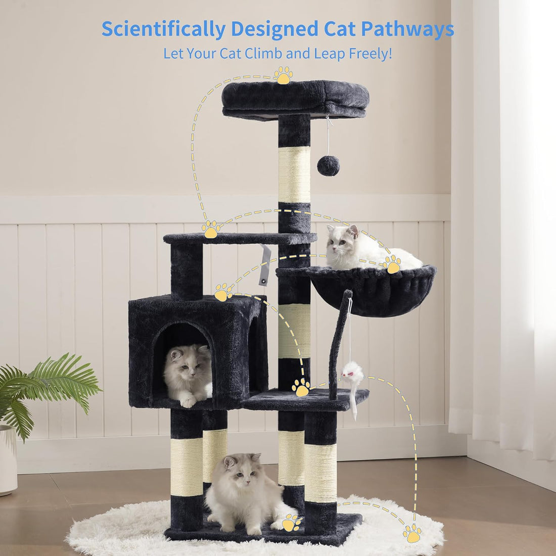 Heybly Cat Tree with Toy, Cat Tower condo for Indoor Cats
