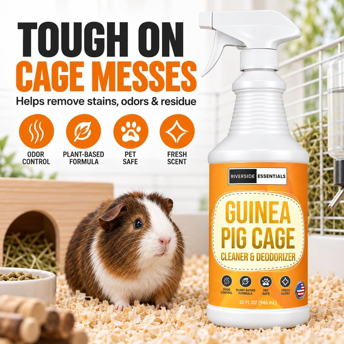 Guinea Pig Cage Cleaner & Deodorizer Spray, 32oz – Made in USA