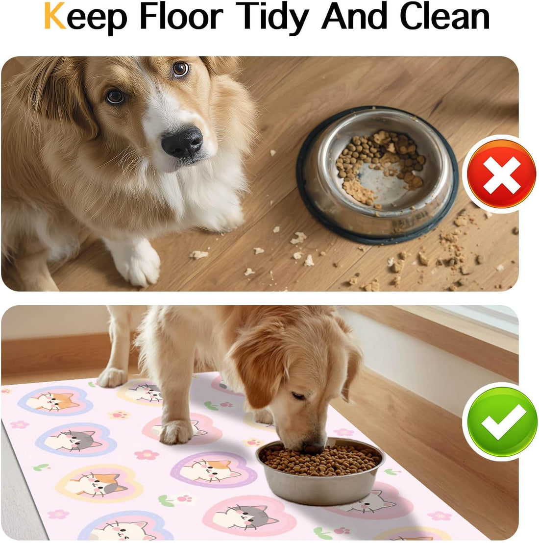 HOMETITUTE Cat Feeding Mat Pink Heart Kitten Bowl Placemat 20 x 12
