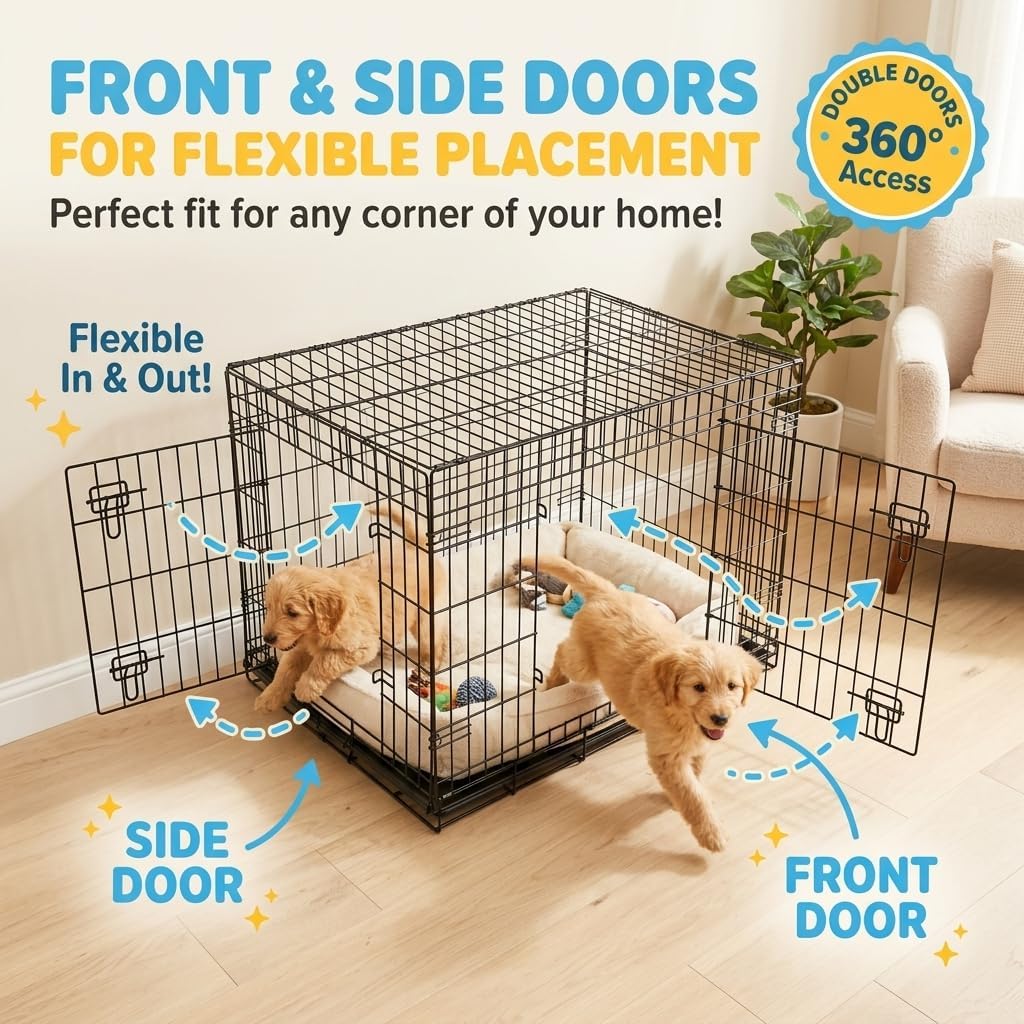 24inch, 2-Door Foldable Metal Wire Dog Crate