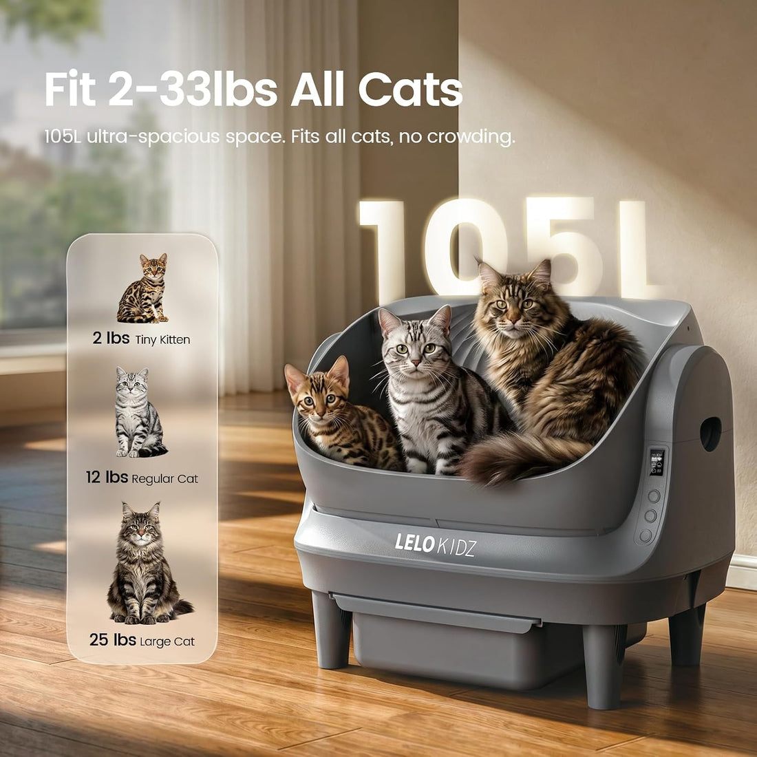 Self Cleaning Litter Box, Open Top 105L Automatic Litter Box