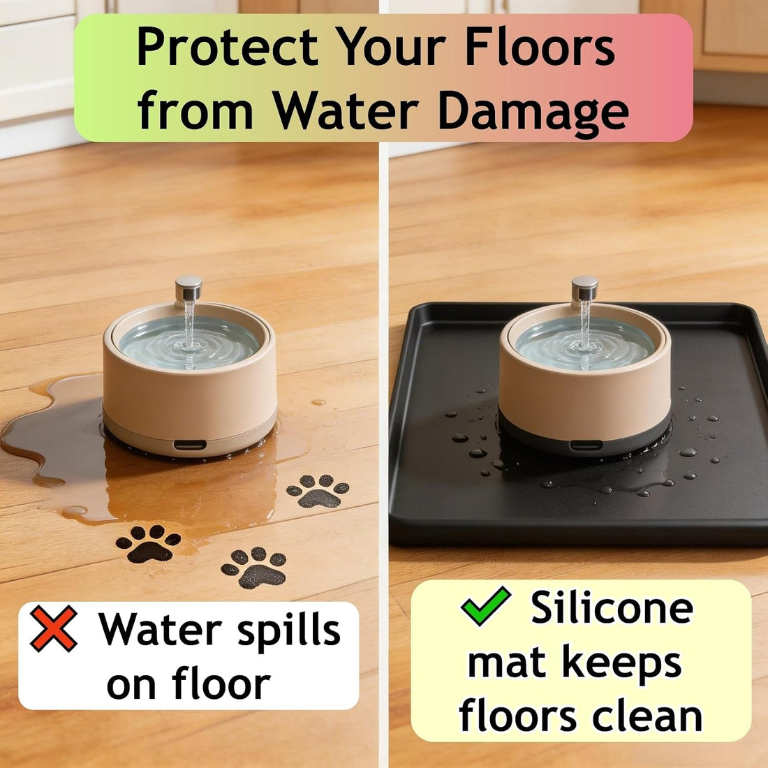 HiloFenar Silicone Square Mat 16x16 for Water Bowl