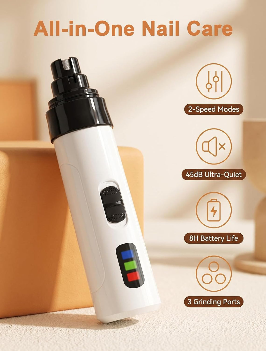 Quiet Electric Pet Nail Grinder with 2 Speeds for Dogs Cats