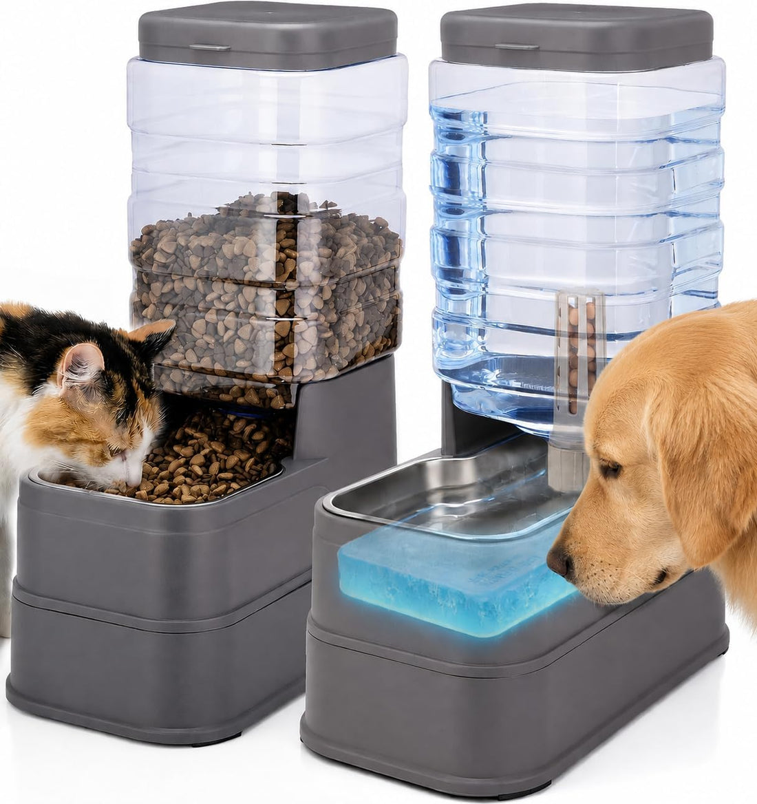 2 Pack Automatic Cat Feeder and Water Dispenser 1.3Gallon Dog Gravity