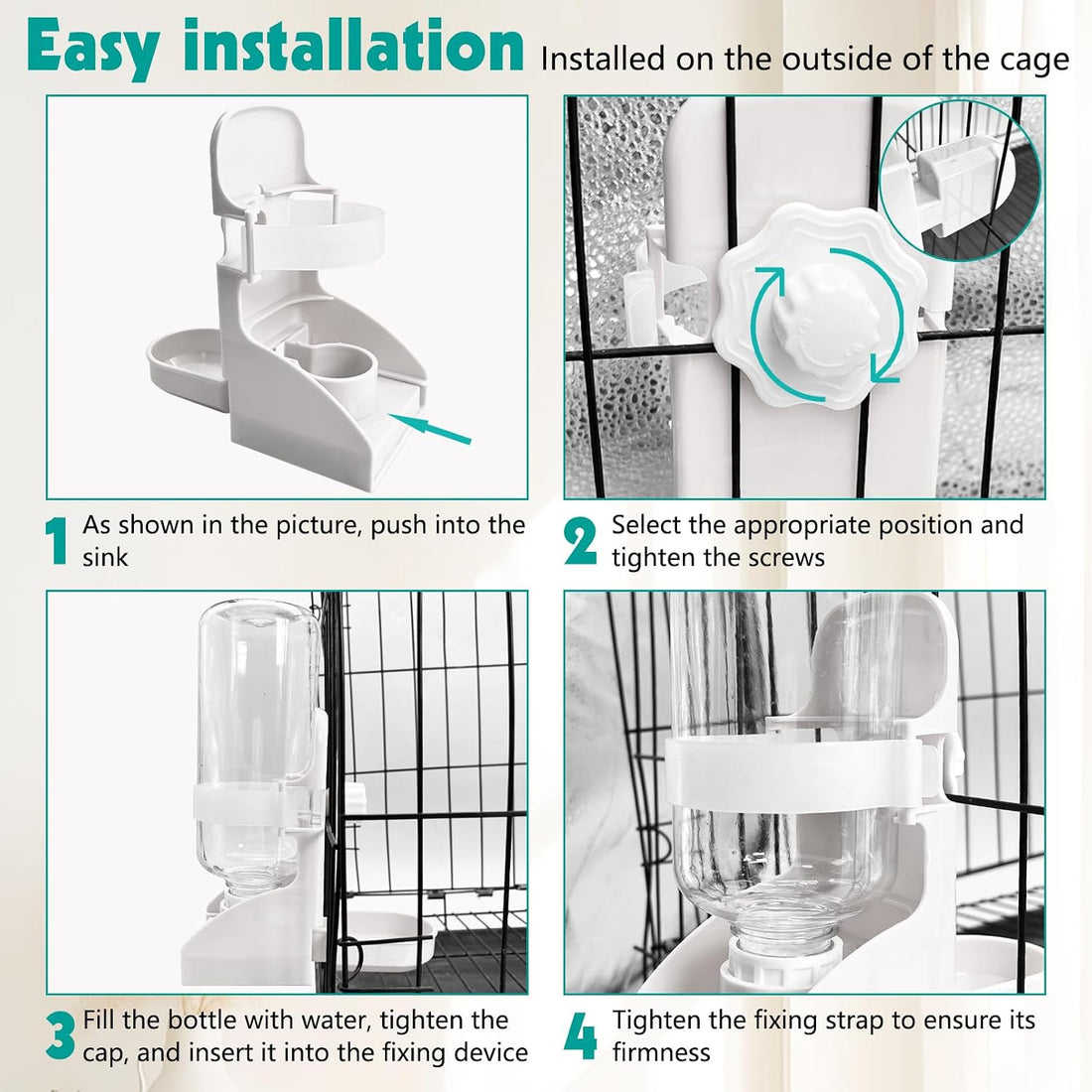 kathson Rabbit Water Bottle, 17oz Hanging Water Fountain Automatic
