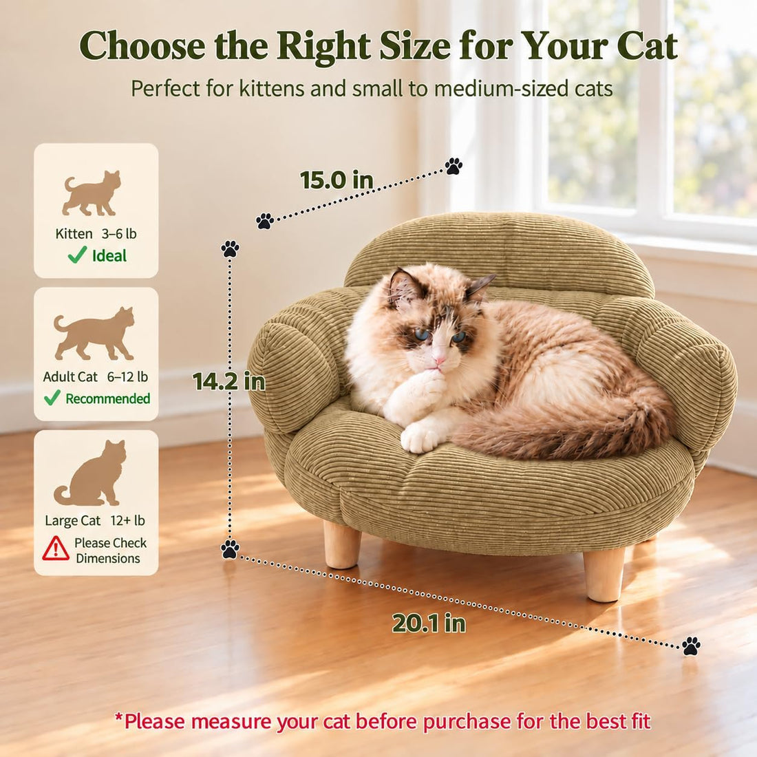 Elevated Cat Sofa Bed, Raised Cat Couch Pet Sofa for Indoor Cats