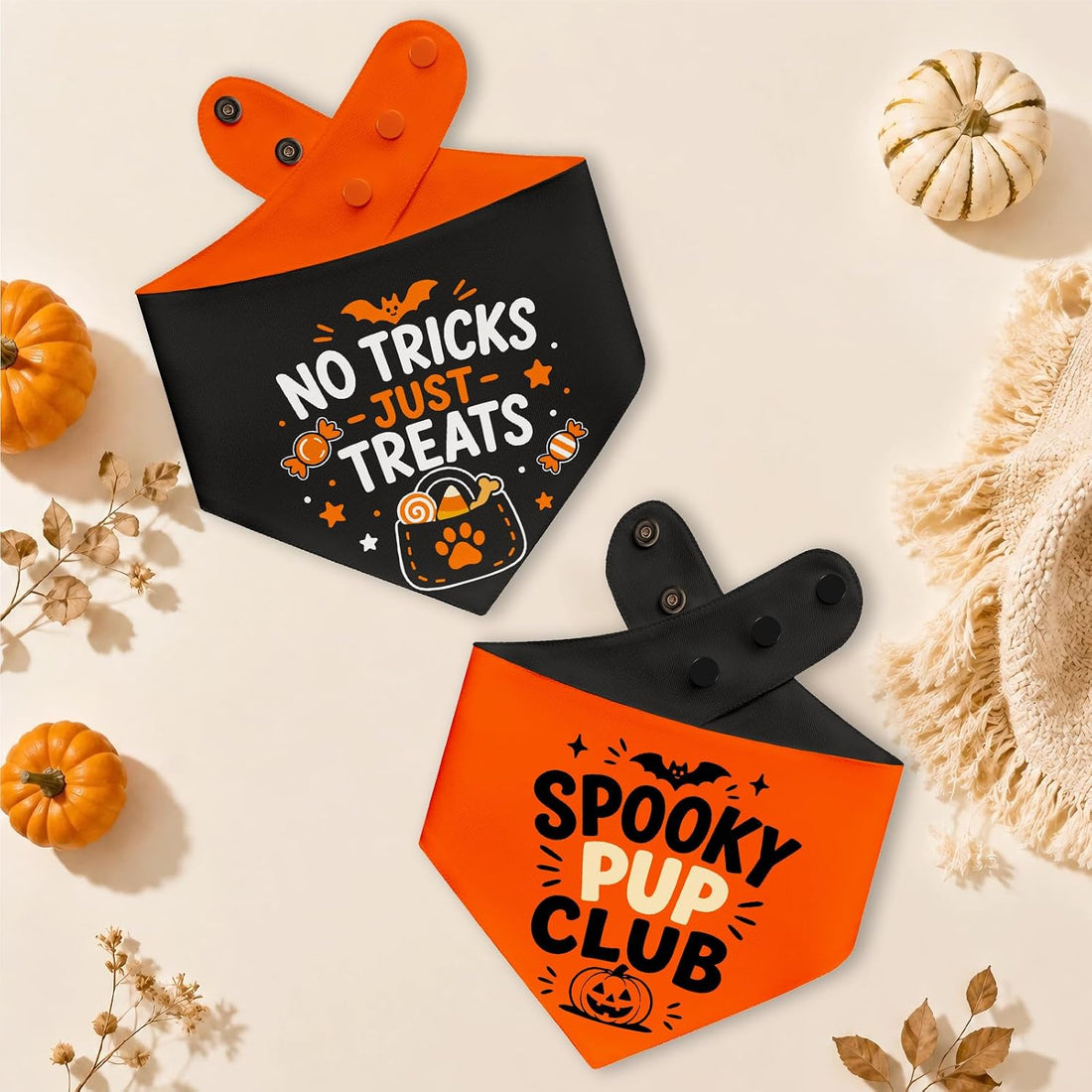 Halloween Dog Bandana, Reversible Snap-On Pet Scarf