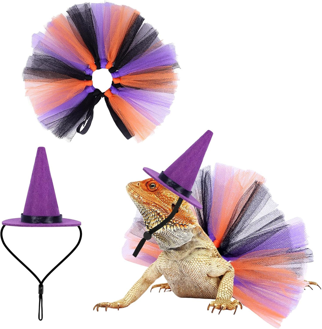 2pcs Bearded Dragon Witch Costume Set Small Pet Adjustable Hat Bow